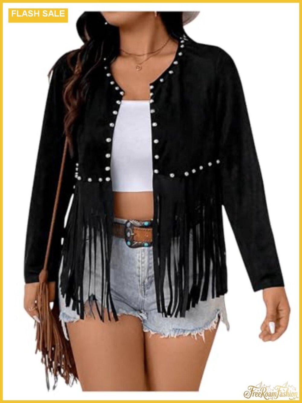 Women's Plus Size Beaded Tassel Fringe Open Front Long Sleeve Jacket
